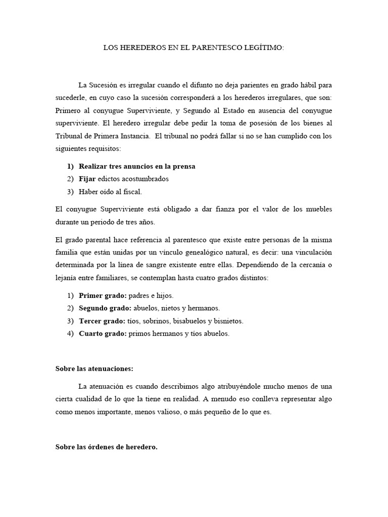Los Herederos en El Parentesco Legitimo | PDF