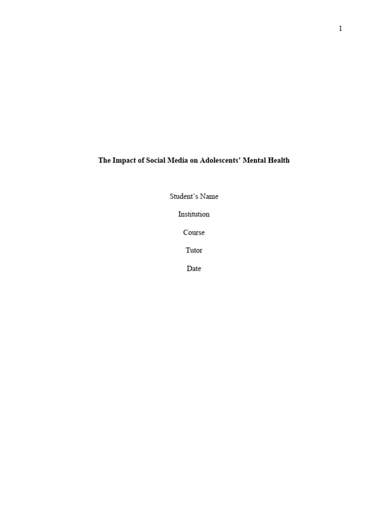 The Impact of Social Media On Mental Health Among Adolescents | PDF ...