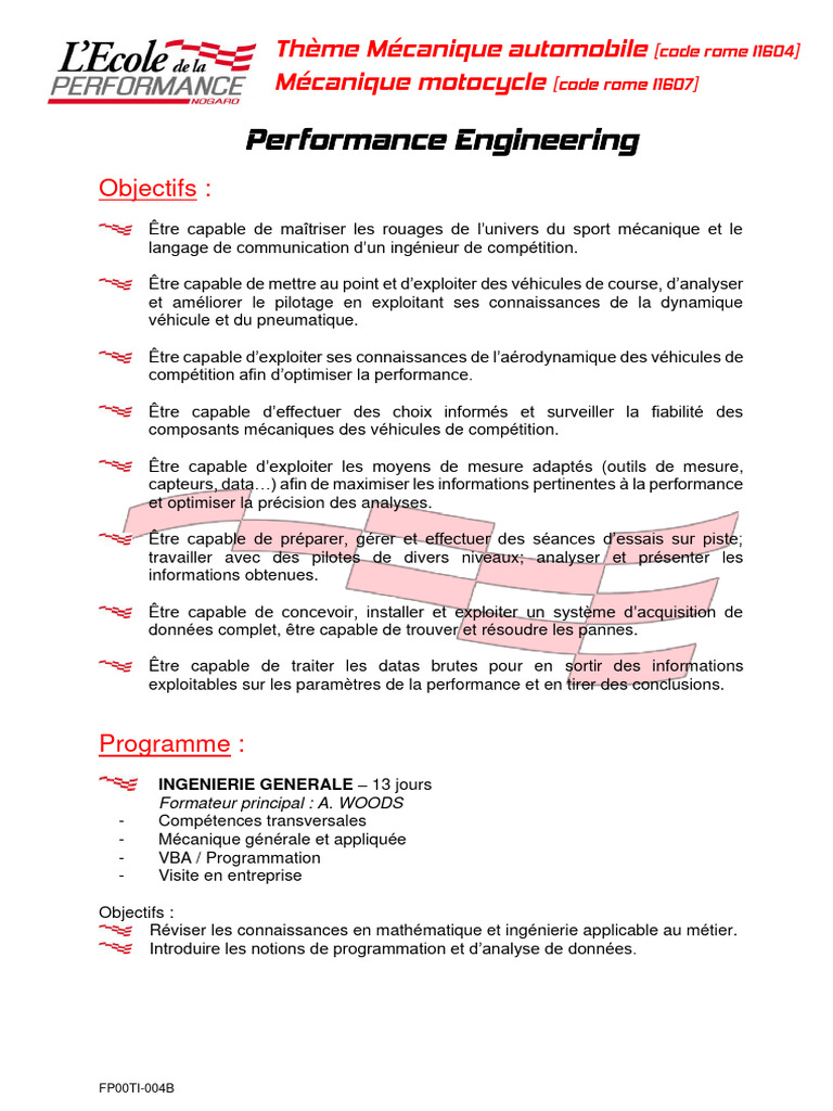 Formation Ingénieur Sport Auto PDF Voitures Motocyclette — free download