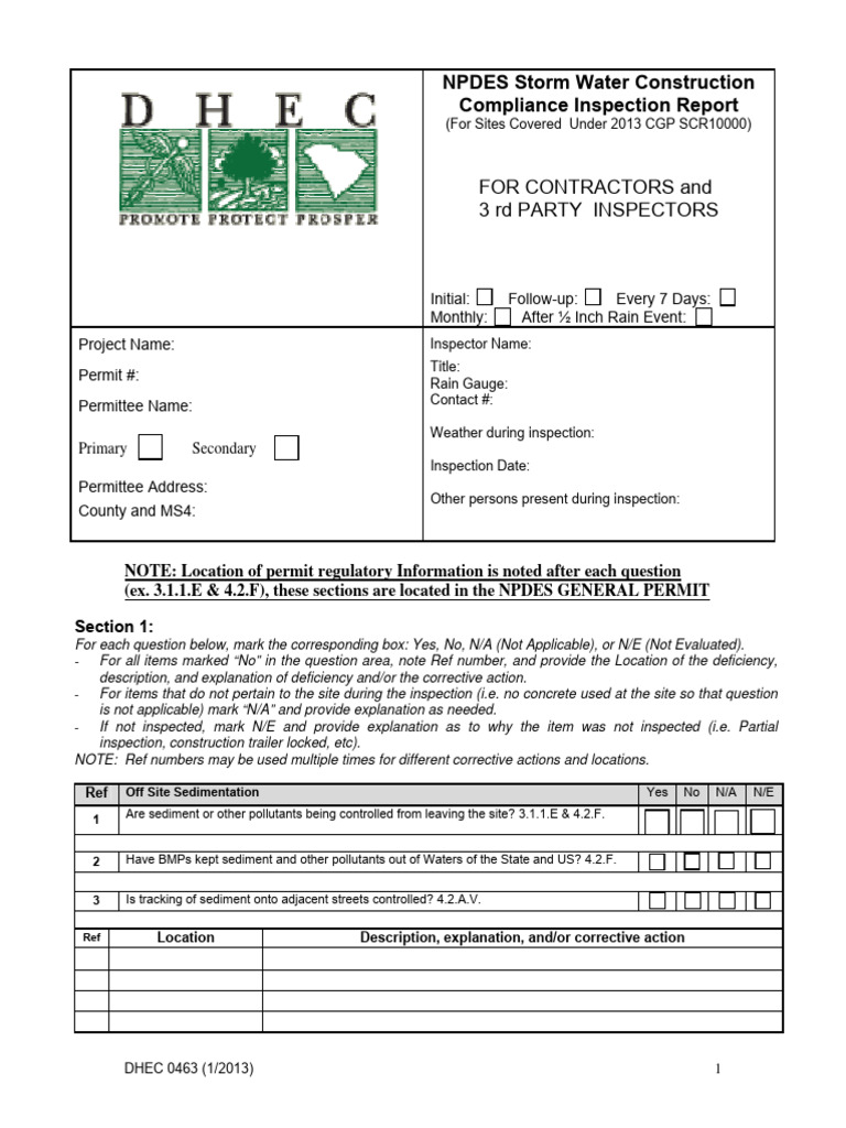 Storm Water Construction Compliance Inspection Report | PDF