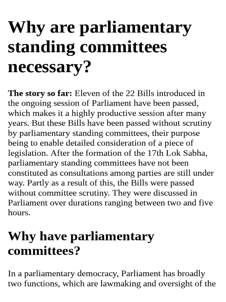 Why Are Parliamentary Standing Committees Necessary PDF Committee