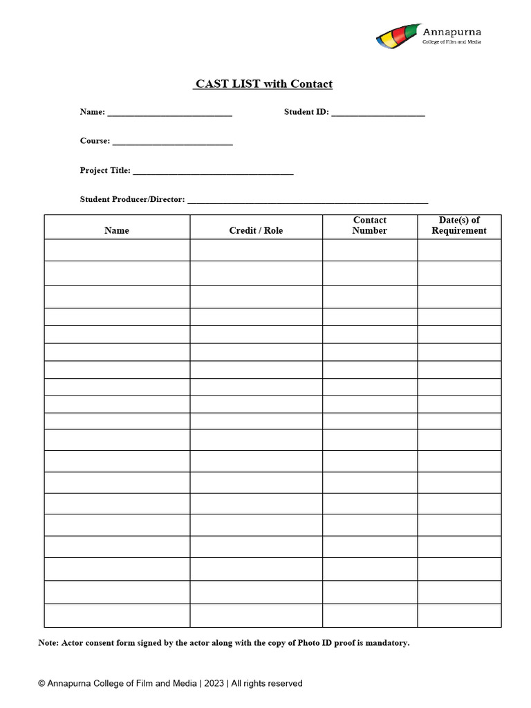 Cast list pdf
