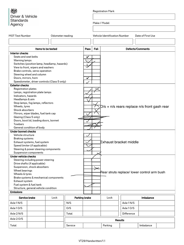 MOT Inspection Checklist for Vehicles | PDF