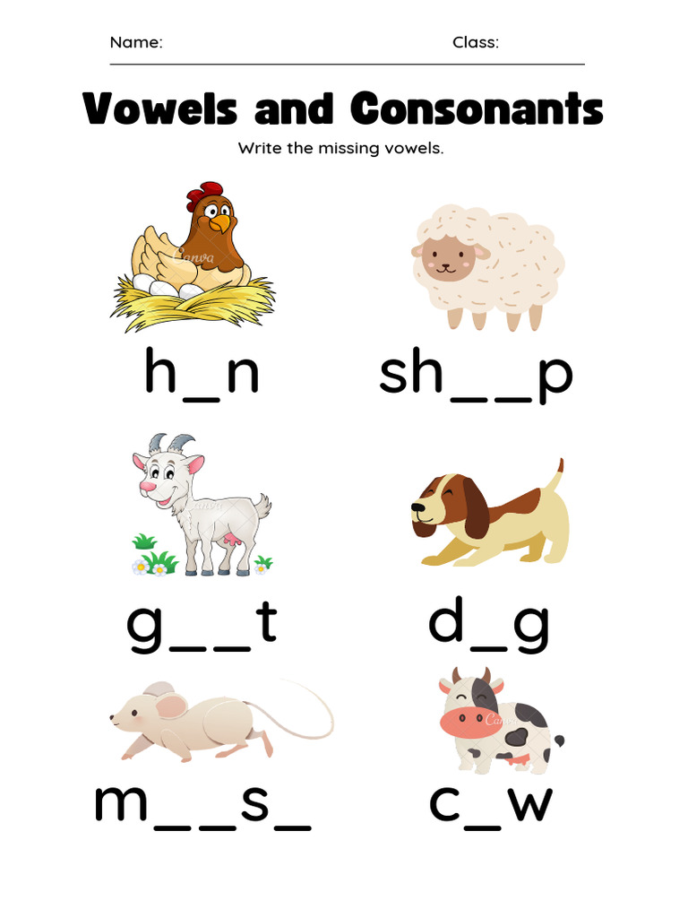 Vowels and Consonants Worksheet for Class 1 | PDF | Language Arts ...