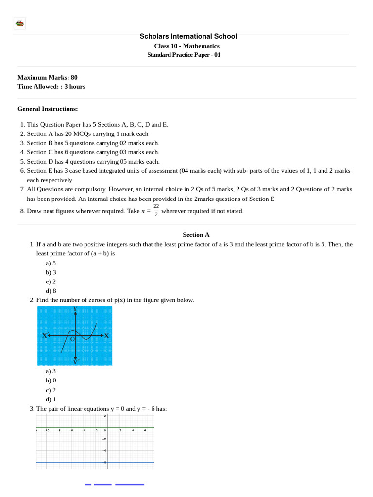 Scholars International School: Class 10 - Mathematics Standard Practice ...