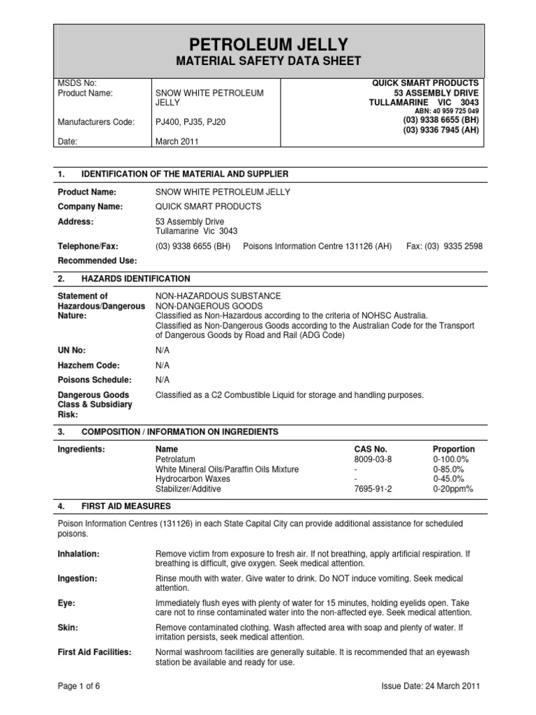 White Petroleum Jelly PDF Combustion Solubility