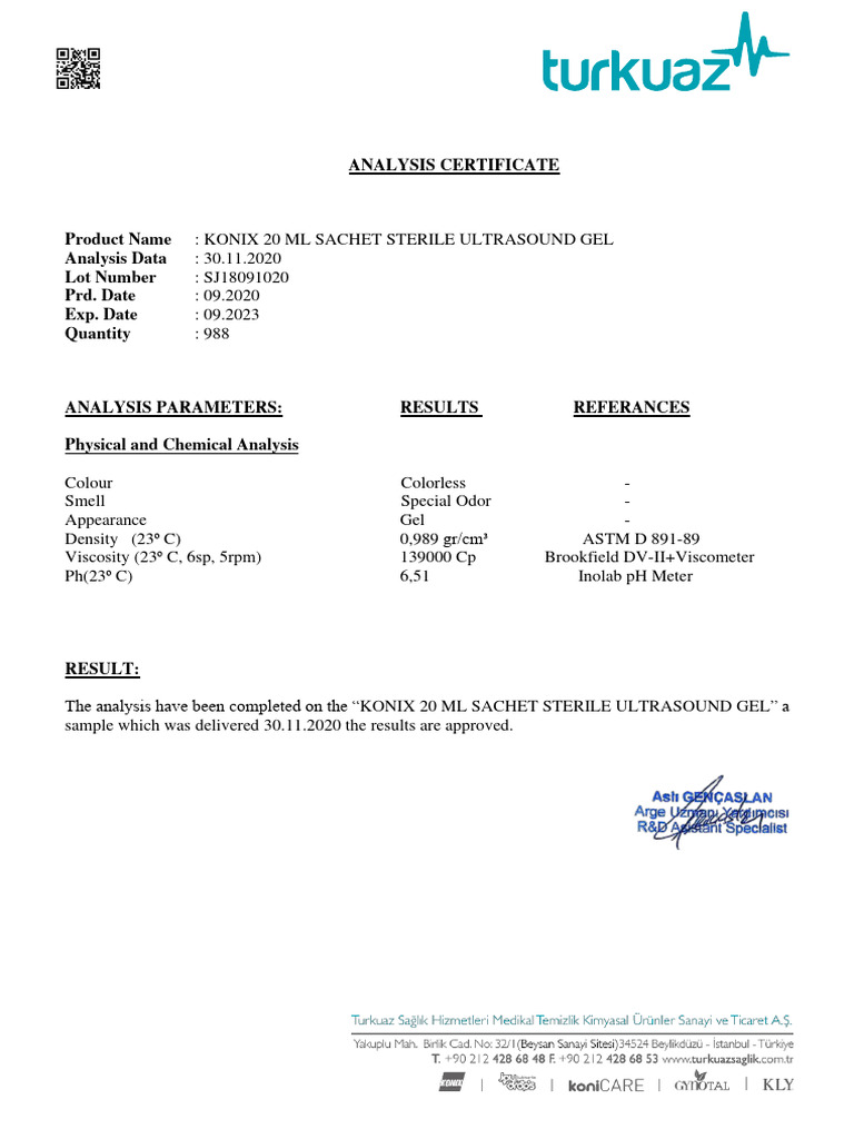 Konix 20 ML Sachet Sterile Ultrasound Gel Sj18091020 PDF