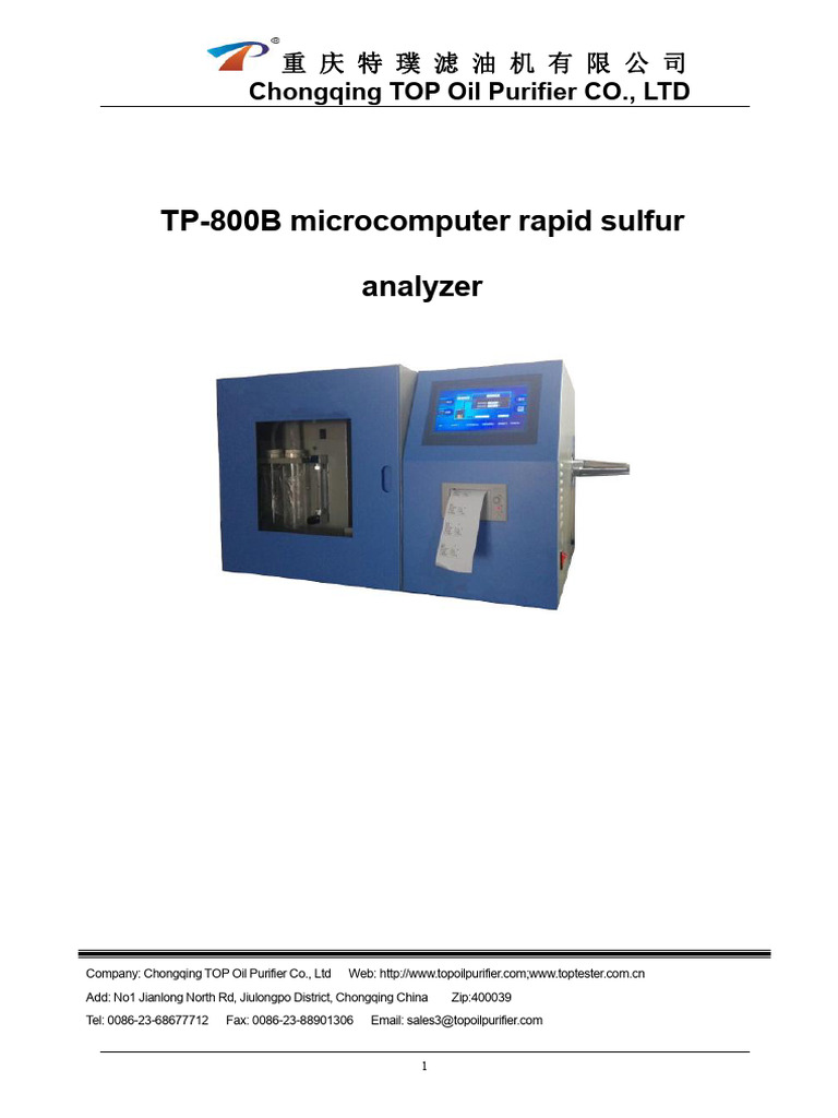 Operation Manual For Tp 800b Microcomputer Rapid Sulfur Analyzer Pdf