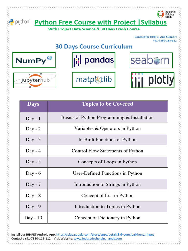 Python 30 Days Crash Course | PDF