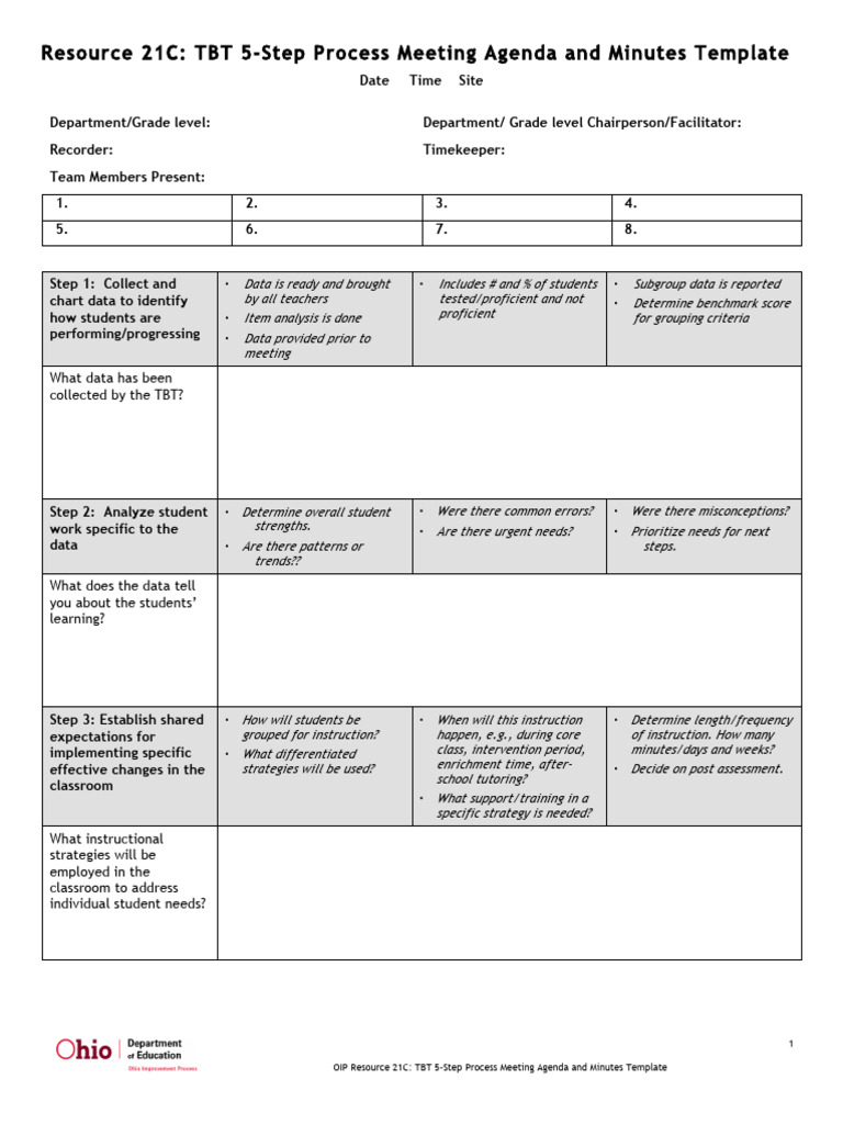 TBT 5-Step Meeting Agenda Template | PDF | Data | Cognition
