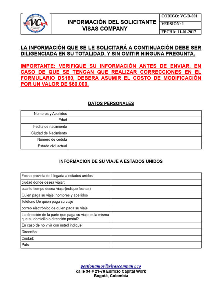 Informacion Del Solicitante D-001 | PDF | Visa de viaje