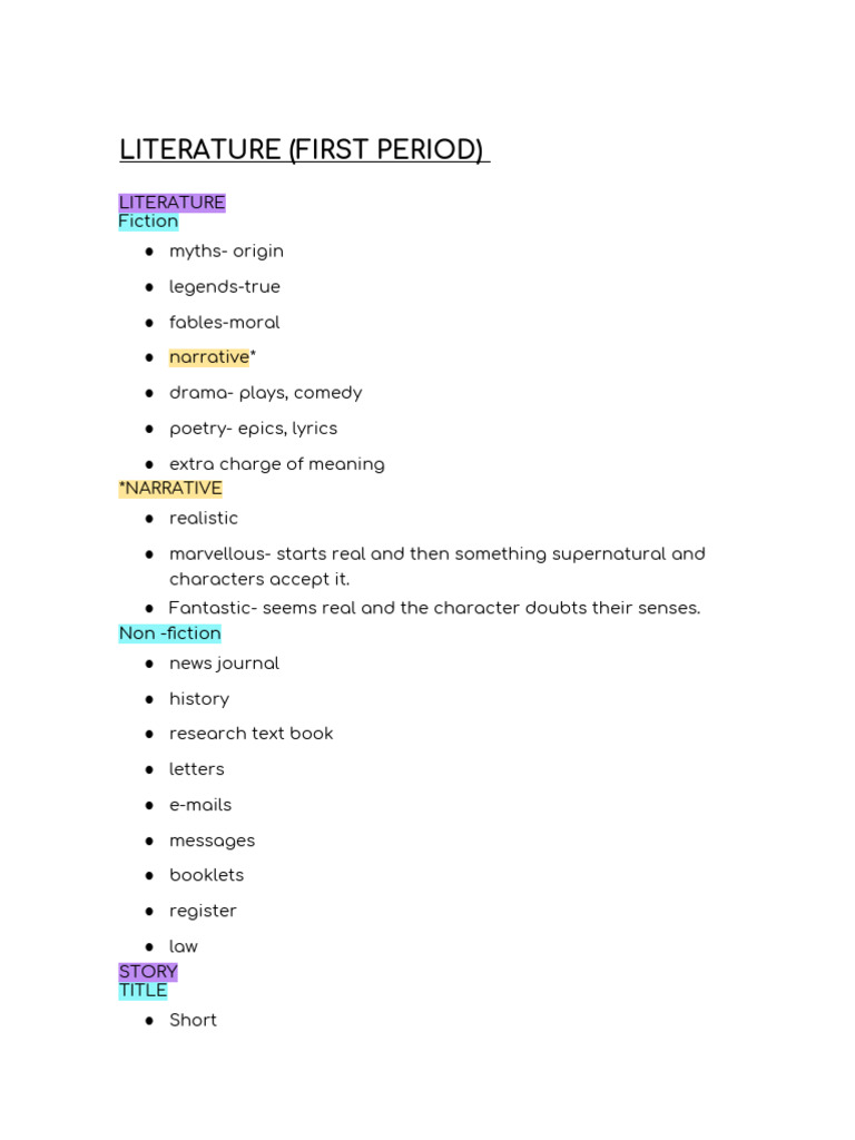 Overview of Literary Genres and Elements | PDF | Narration | Fantasy