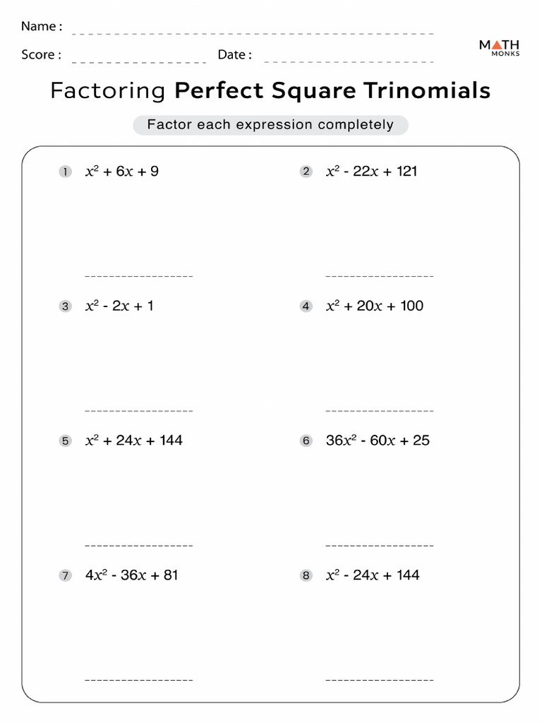 Factoring Perfect Square Trinomials Worksheet | PDF