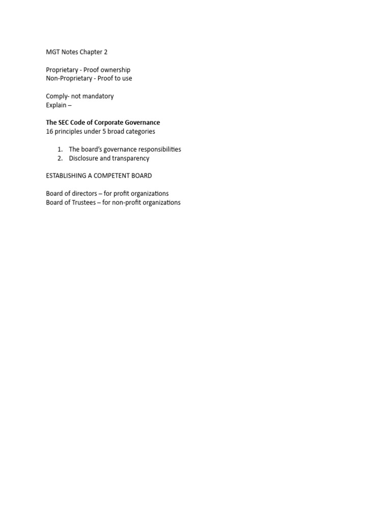Chapter 2 Notes Governance Ethics | PDF | Finance & Money Management