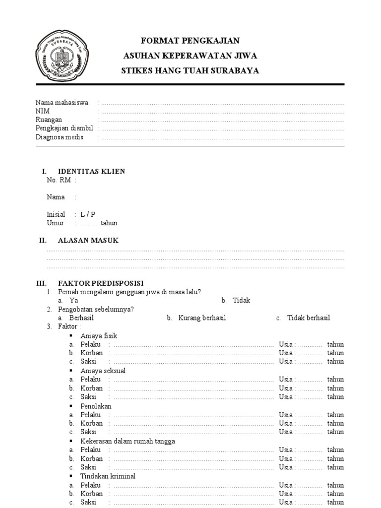 Format Pengkajian Keperawatan Jiwa