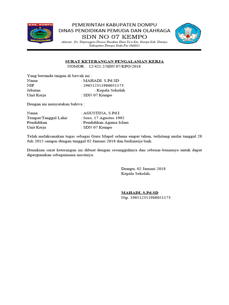 Surat Pengalaman Kerja 2023 | PDF