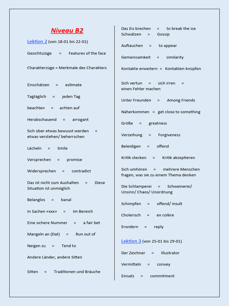 B2 Wortschatz Liste Pdf