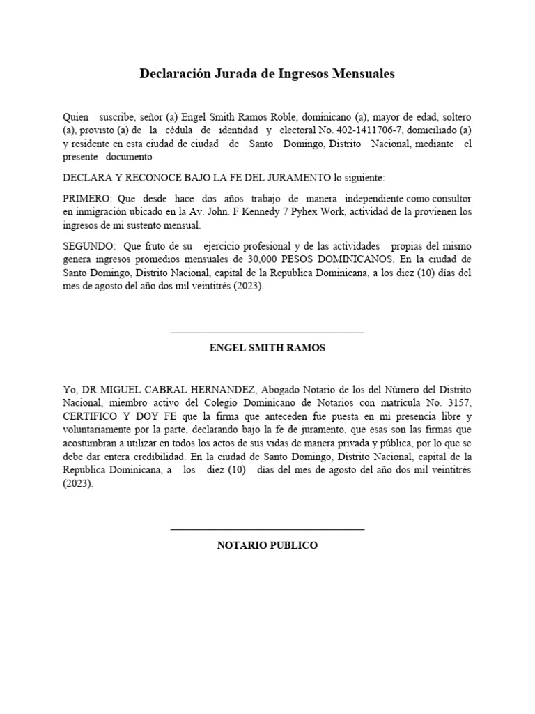 Declaración Jurada de Ingresos 2023 | PDF