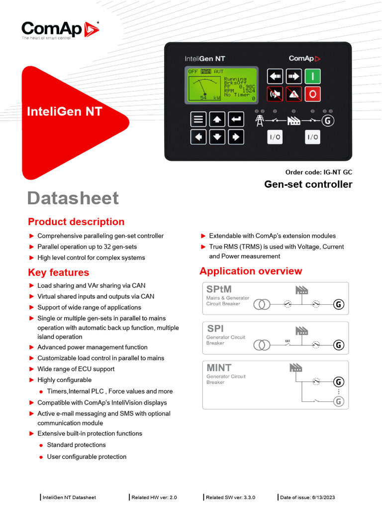 InteliGen NT Gen-Set Controller Datasheet | PDF | Power Supply | Mains ...