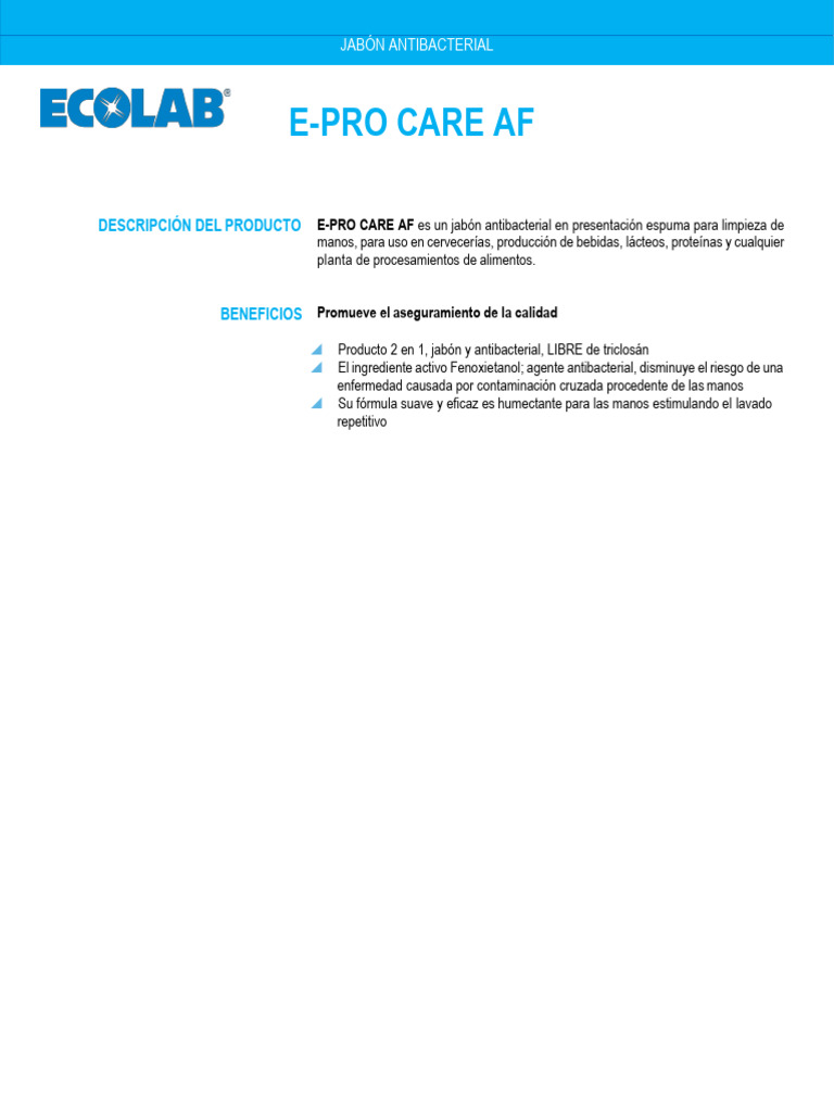 Jabón Antibacterial E-PRO CARE AF | PDF