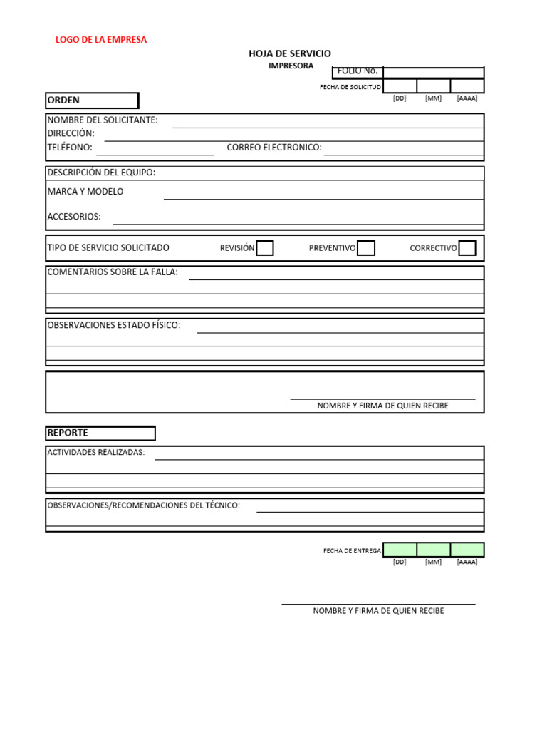 Formato para Servicios de Impresoras | PDF
