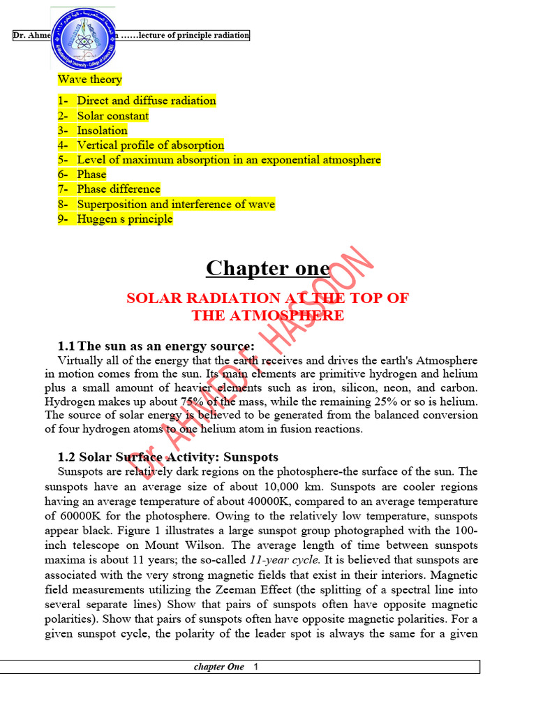 Chapter One: Solar Radiation at The Top of The Atmosphere | PDF | Sun ...