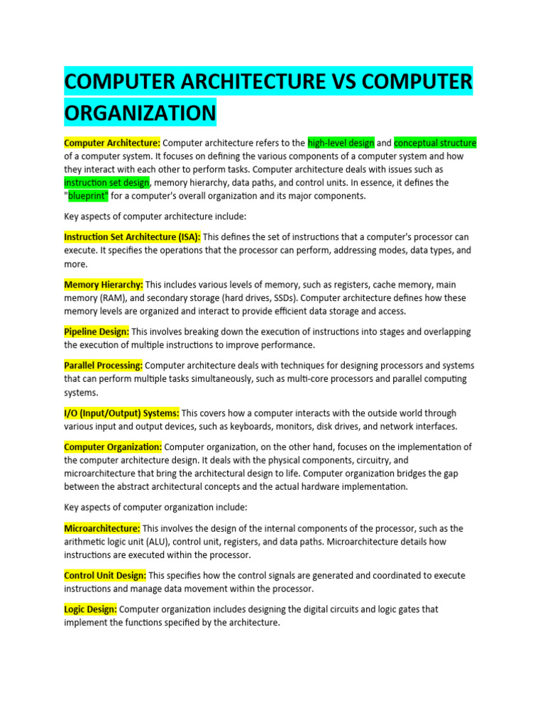 Computer Architecture Vs Computer Organization | PDF | Computer ...