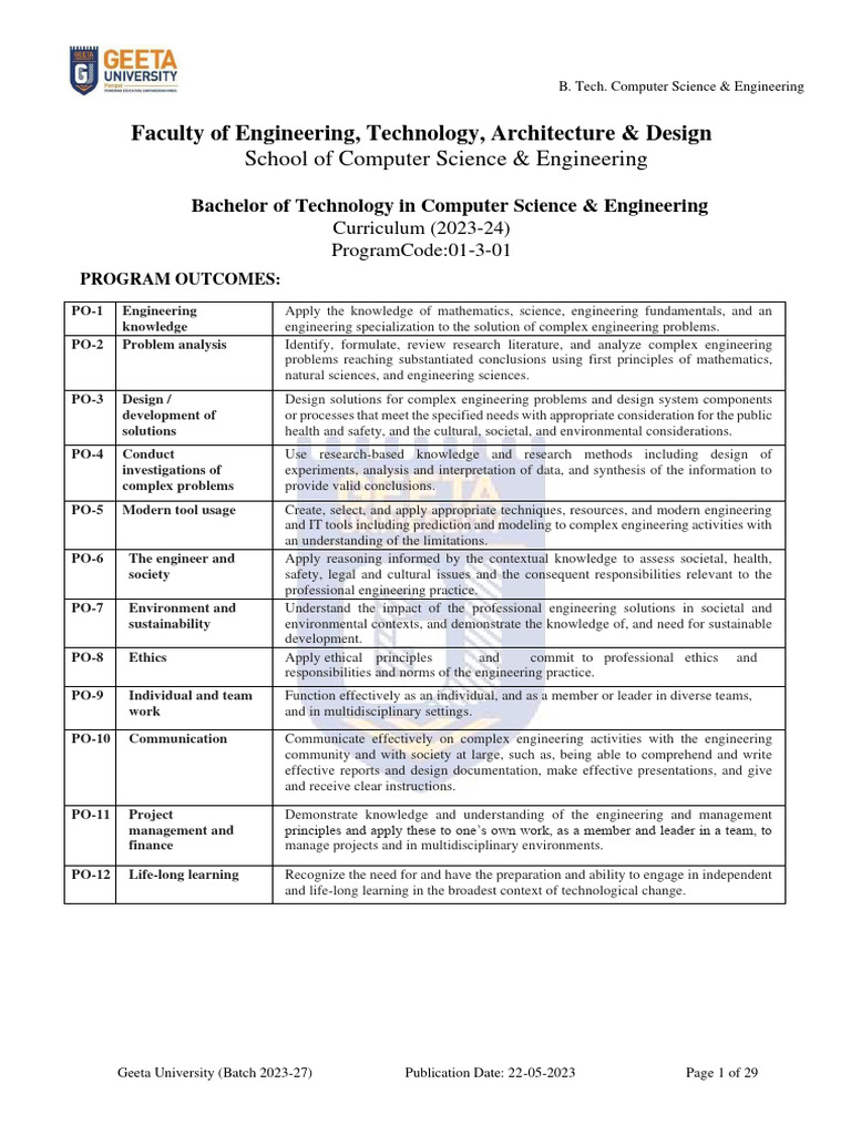 B.Tech CSE Curriculum 2023-27 Overview | PDF | Art | Technology ...