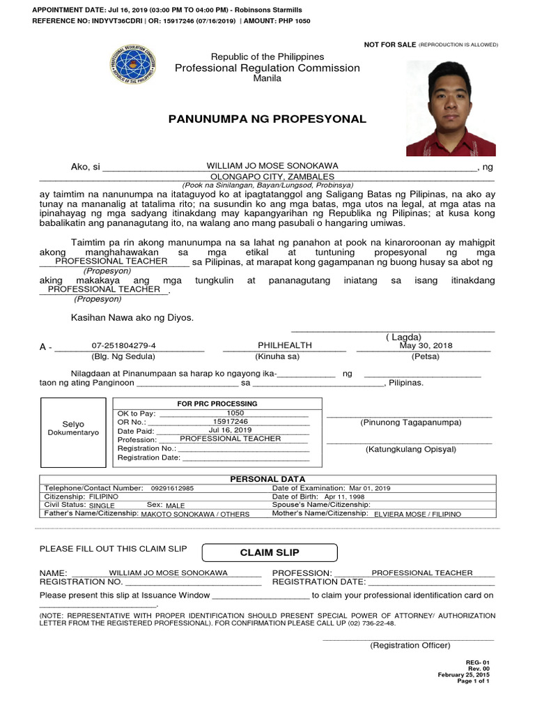 Schedule Of Appointment Prc