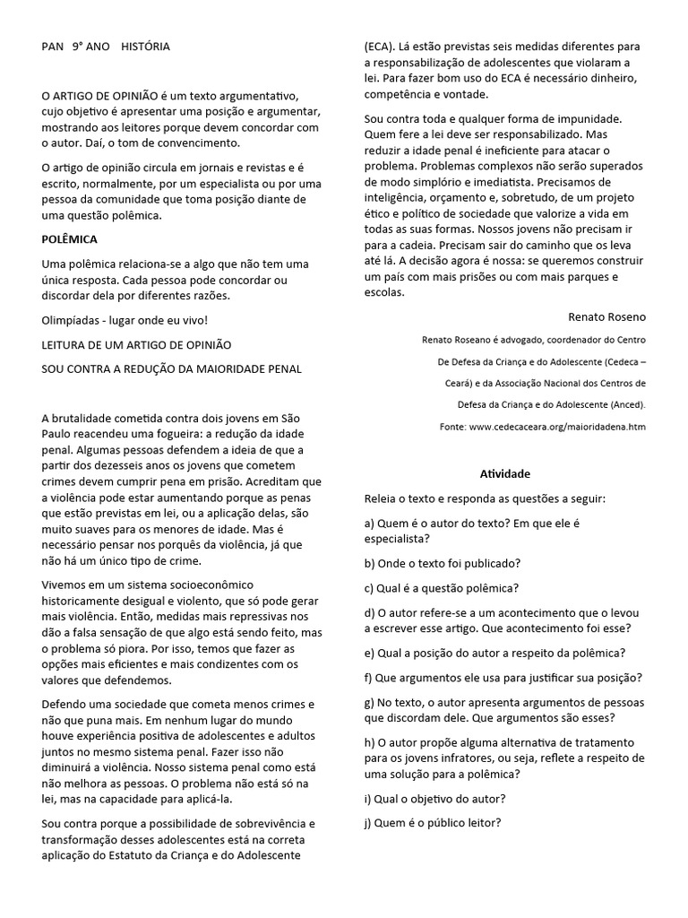 O ARTIGO DE OPINIÃO É Um Texto Argumentativo | PDF