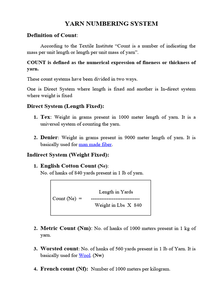 Yarn Numbering System PDF
