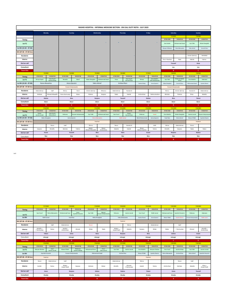 Medical On-Call Rota - July 2023 | PDF
