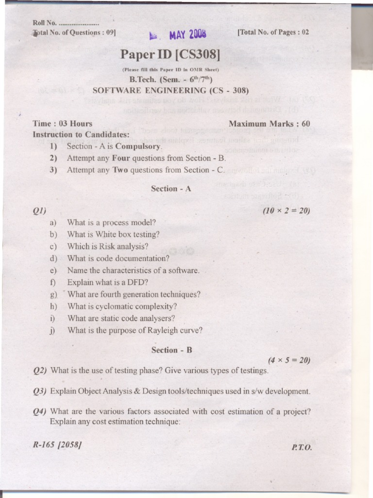 B.Tech Software Engineering Exam | PDF | Computers