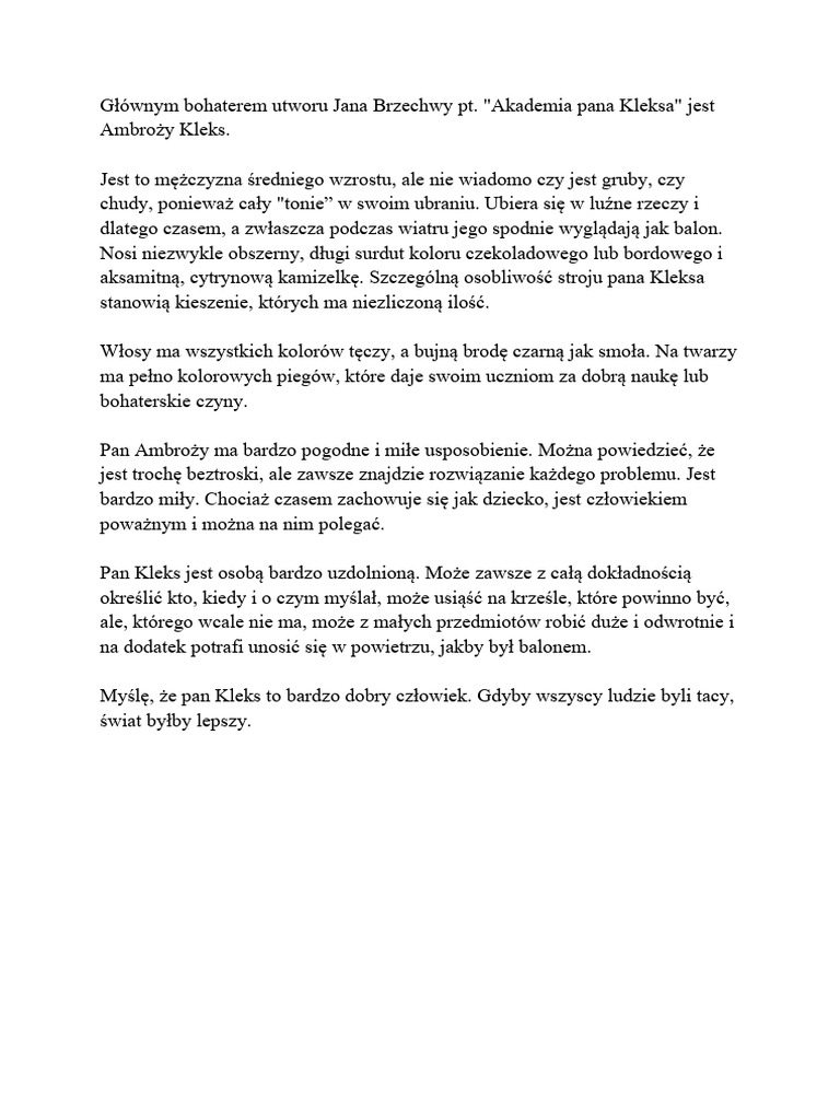 Opis Pana Kleksa Według Planu