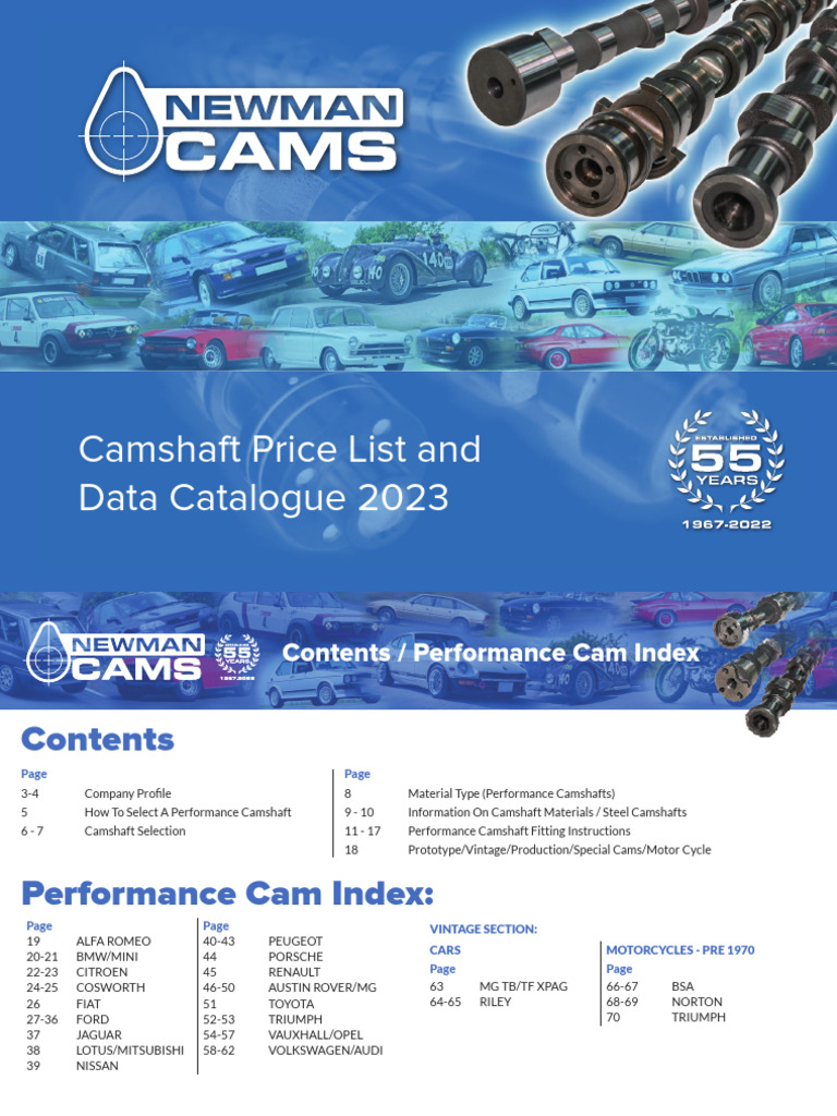 Newman Cams Camshaft Catalogue 2023 PDF Engines Propulsion
