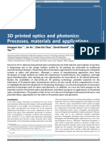 3D Printed Optics and Photonics: Processes, Materials and Applications