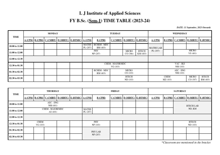 Gu Sem 1 Nep Time Table Sept 2023-1 | PDF
