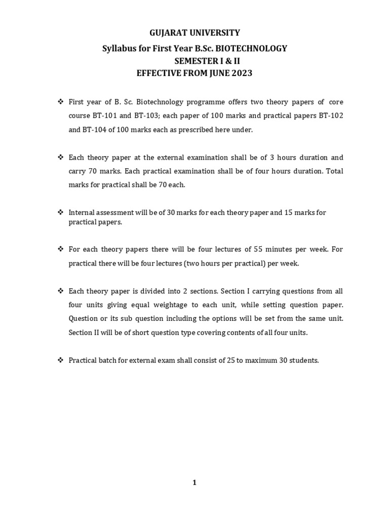 B.Sc. Biotechnology First Year Syllabus | PDF | Cell (Biology) | Eukaryotes