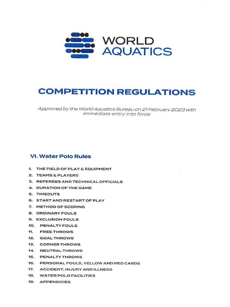 World aquatics wp rules 2023 pdf