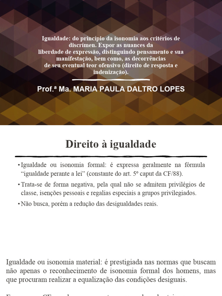 Igualdade Do Principio Da Isonomia Aos Criterios De Discrimem Pdf