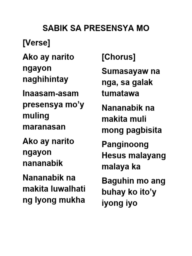Christian Songs Tagalog Lyrics PDF