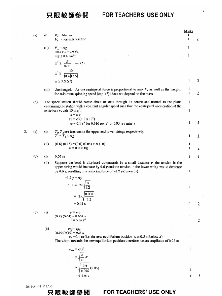AL 2001 Physics Marking Scheme | PDF