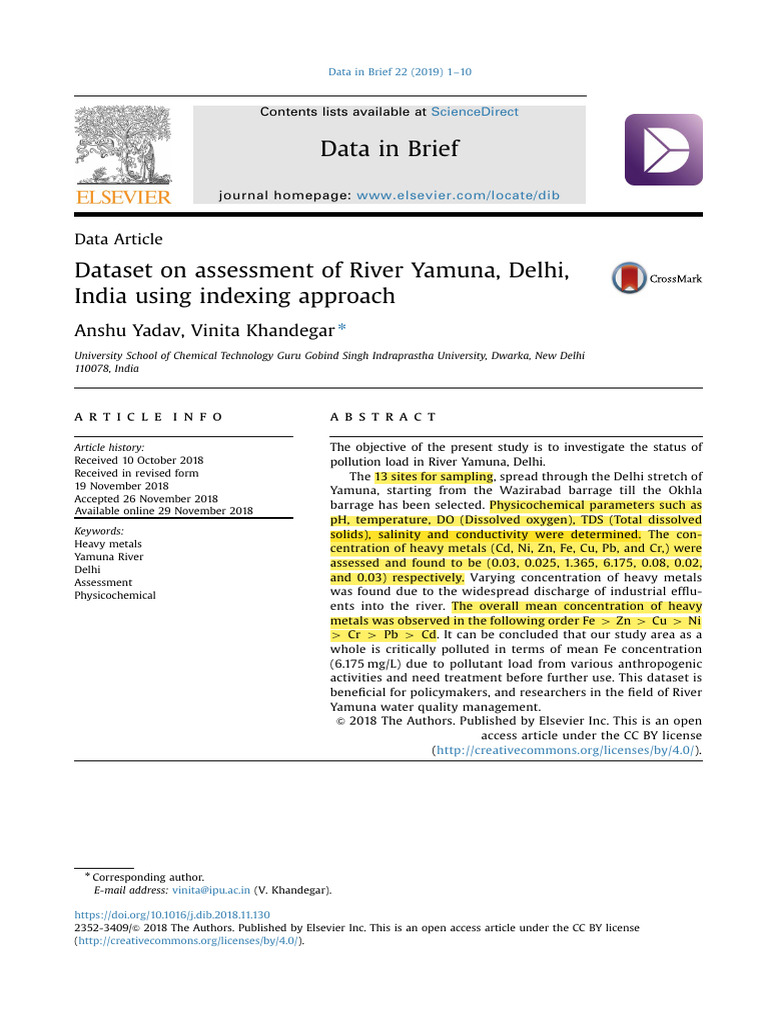 Yamuna River Pollution Assessment Data | PDF | Water Quality | Water