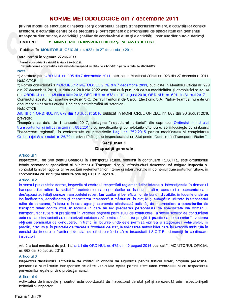 ISCTR-Norme-aprobate OMTI 995-2011 Actualizat Iunie-2022 | PDF