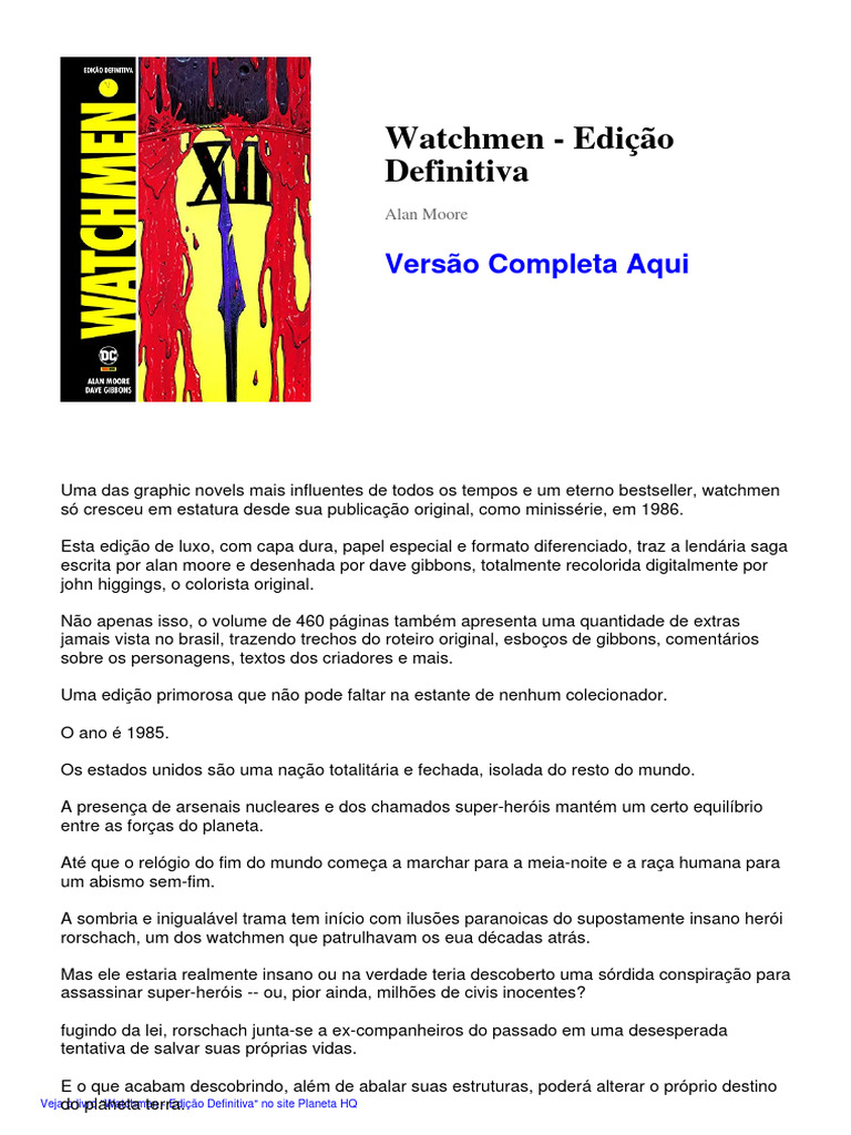 Watchmen - Edição Definitiva: Versão Completa Aqui | PDF