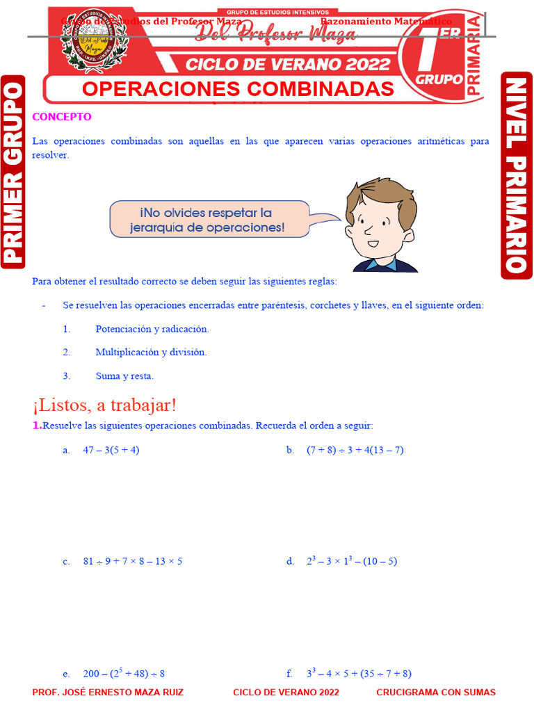 Operaciones Combinadas en Matemáticas | PDF | Matemáticas | Aritmética