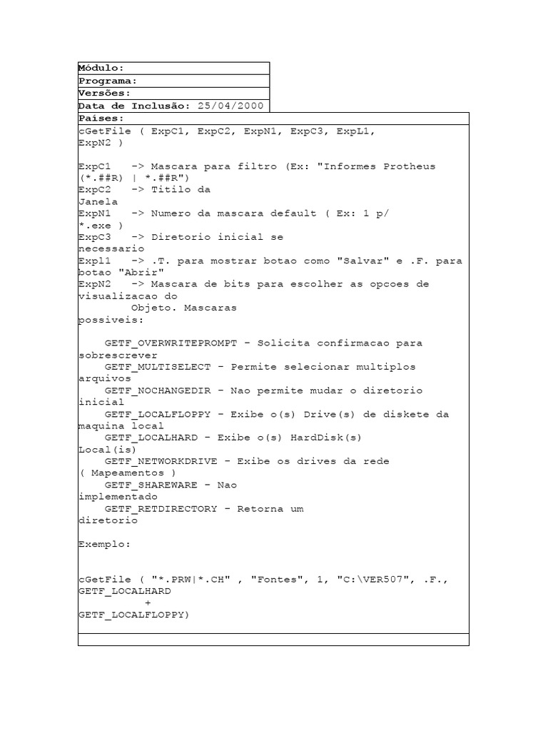 Advpl funciones no documentadas pdf