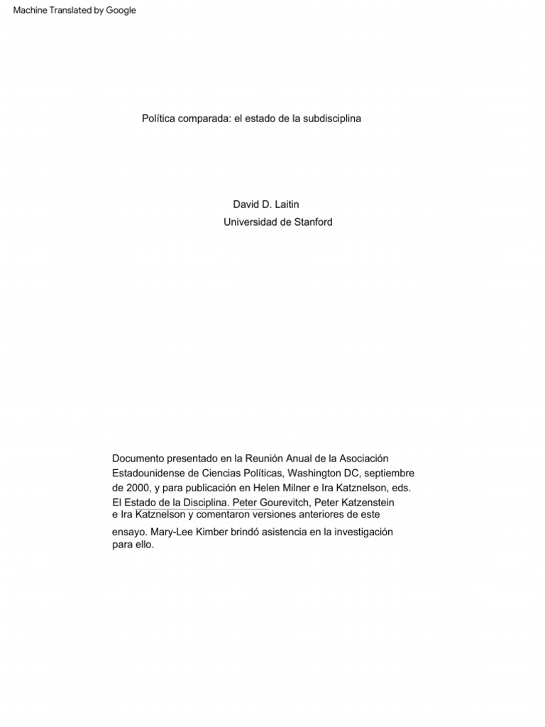 TRADUCIDO Comparative Politics: The State of The Subdiscipline | PDF ...