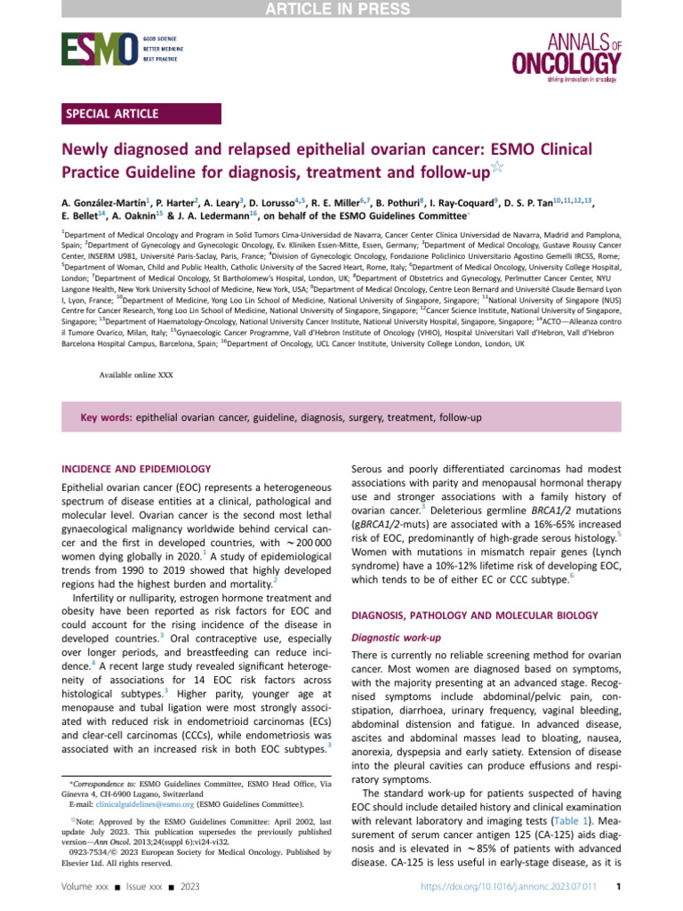 Newly Diagnosed And Relapsed Epithelial Ovarian Cancer Pdf Ovarian