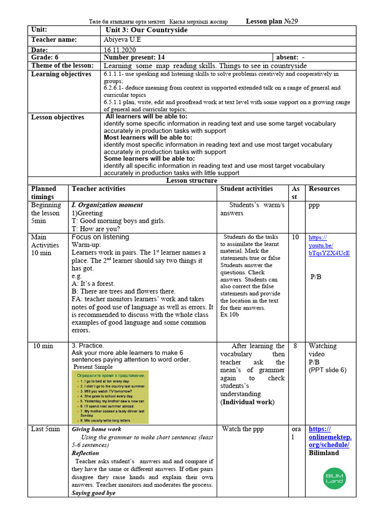 Lesson Plan for Grade 6: Map Skills | PDF